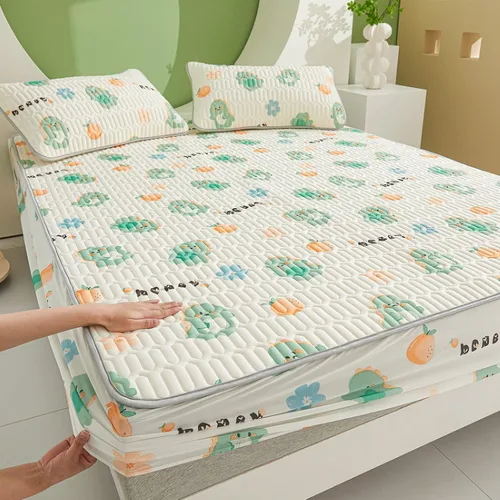 Miniatura 14 de FCLDESHOP Sábanas de bolsillos profundos, sábana bajera con estampado de látex fresco grueso de verano, protector de colchón de animé de dibujos
