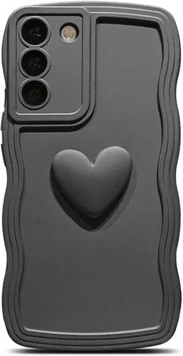 Miniatura 19 de Funda para Samsung Galaxy S22 para mujer, linda funda Kawaii 3D Love Heart color sólido rizado ondulado lente de cámara cubierta a prueba de golpes