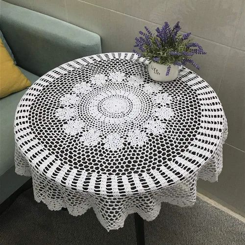 Miniatura 8 de Hetao Mantel redondo de ganchillo 100% algodón hecho a mano tapetes de encaje cubiertas de mesa, beige, 27 pulgadas