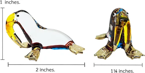 Miniatura 2 de Minúscula cabeza de elevación de 2 pulgadas, color marrón, azul, dorado, sello de morsa, león marino, animal de vidrio soplado a mano, lindo