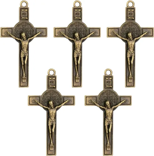 Miniatura 8 de Colgante de cruz de crucifijo de exorcismo de San Benito para bricolaje, rosario, collar, coronilla, pieza de joyería, accesorios para hacer dijes