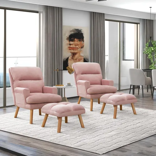 Miniatura 11 de CANMOV Silla decorativa moderna con otomana, sillón de tela suave con respaldo ajustable y bolsillos laterales, cómoda silla de descanso para sala