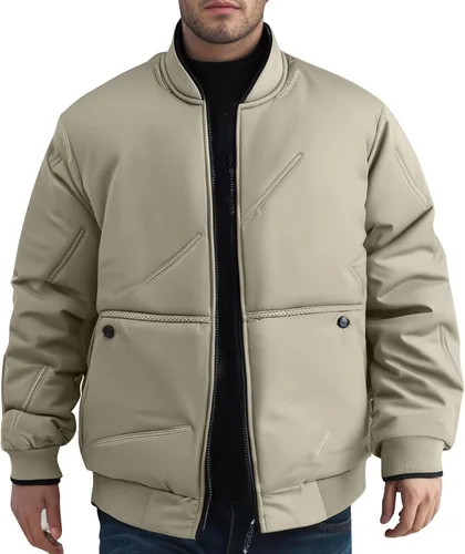 Miniatura 9 de Chaquetas acolchadas para hombre, cálidas, con cremallera, casual, chaqueta bomber softshell gruesa cortavientos, chaqueta universitaria, abrigos
