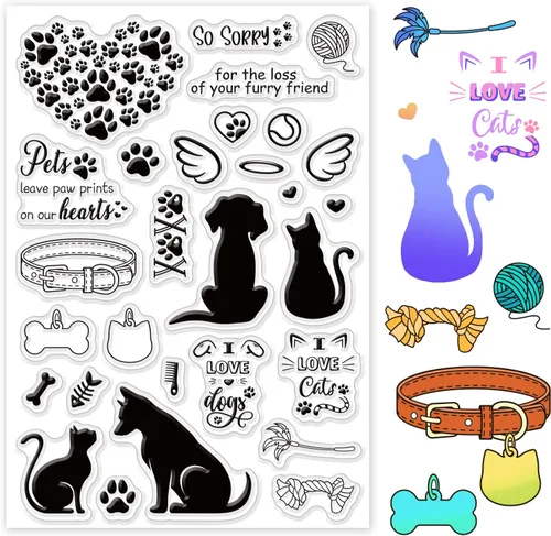 Miniatura 9 de INFUNLY Sellos Transparentes de Mascotas para Hacer Tarjetas, Sellos de Silicona Transparente Perro + Gato, Sellos de Goma para DIY, Álbum