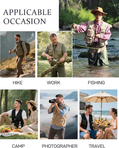 Miniatura 5 de Chaleco Flygo para hombre, para pesca, trabajo, safari, viaje de reportajes o para actividades al aire libre en verano, con bolsillos