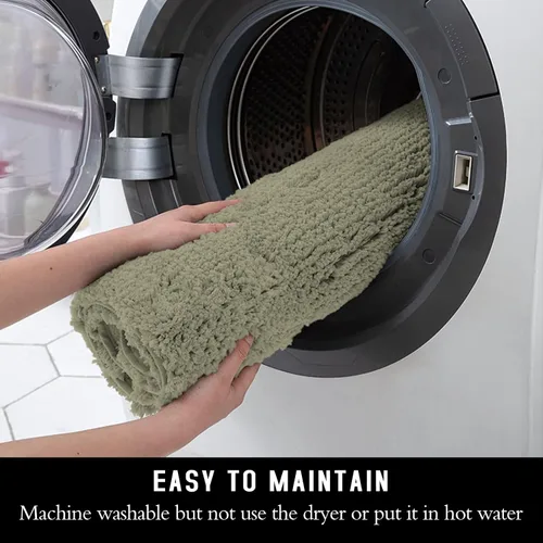 Miniatura 6 de Alfombra de baño de microfibra de 24 x 47 pulgadas, extra suave, peluda, antideslizante, absorbente de agua, lavable, color verde claro