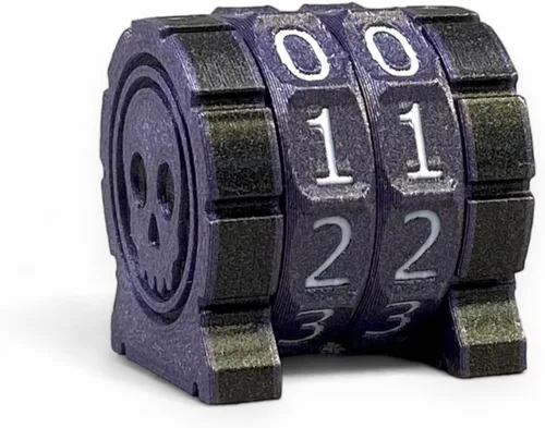 Miniatura 13 de Life Counter Health Tracker para juegos de mesa, TTRPG y juegos de cartas con símbolo de calavera, compatible con MTG, 2 ruedas azules con números