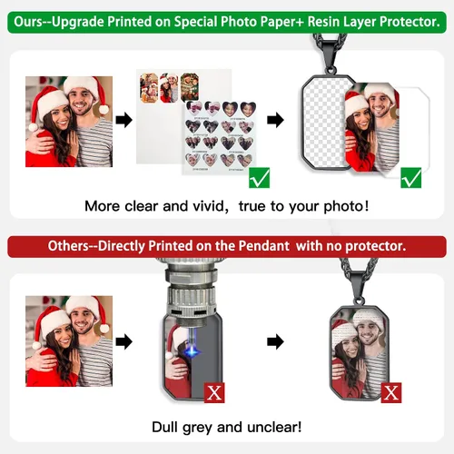 Miniatura 4 de Bestyle Collares de fotos personalizados (mejorados, más vívidos y claros) para hombres y mujeres, etiqueta de corazónmilitarcolgante de etiqueta