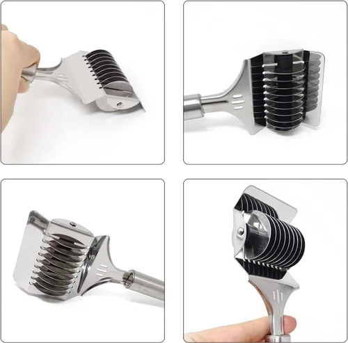 Miniatura 4 de Honbay 1 cortador de fideos de pasta de acero inoxidable, cortador de pasta de espagueti, rodillo de celosía, cortador de masa de mano para cocina
