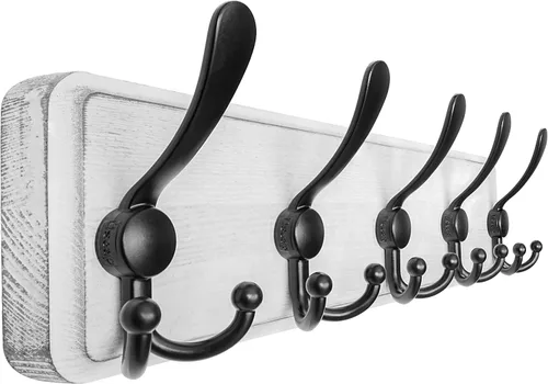 Miniatura 31 de Dseap Perchero de Pared Montado - 5 Ganchos Triangulares, Resistente, Perchero de Pared de Madera para Abriggos, Sombreros, Chaquetas, Ropa, Negro