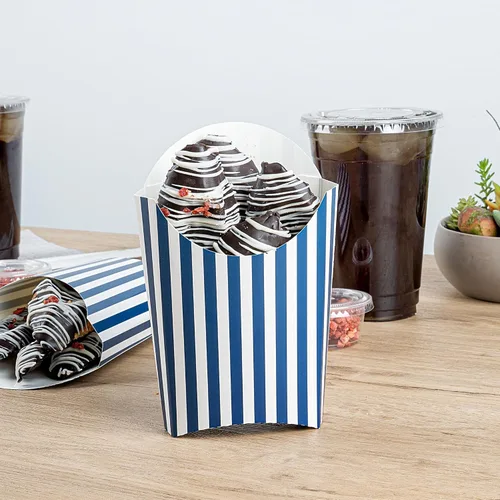 Miniatura 6 de Restaurantware Bio Tek - Taza de papas fritas desechables de 4.7 x 3.5 x 5.1 pulgadas, 100 vasos desechables para refrigerios, papel azul y blanco