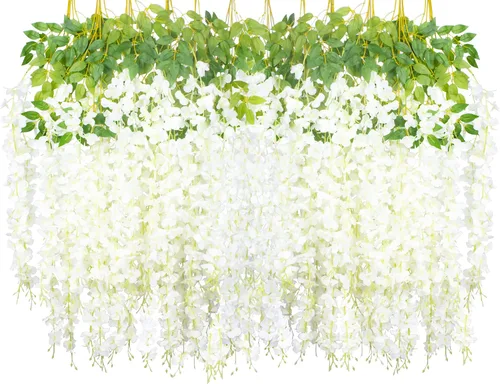Miniatura 13 de AITISOR Paquete de 24 guirnaldas artificiales de vid de glicina falsa (3.75 pies), guirnalda colgante de flores de seda para decoración del hogar