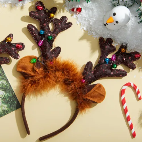 Miniatura 6 de JOYIN Diadema de reno de Navidad, 4 piezas, cuernos LED iluminados, sombrero de reno, diademas para fiestas de Navidad y recuerdos de fiestas