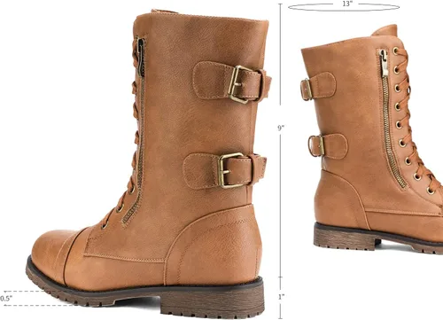 Miniatura 3 de DREAM PAIRS Women's Combat Boots, Mid Calf Built-in Wallet Pocket Lace up Military Ankle Booties
