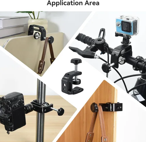Miniatura 8 de UTEBIT 0.36"-1.2" Universal Aluminum C-Desk Clamp, Black Adjustable Support Clamp with 1/4" and 3/8" Thread for Desktop Mount Holder Flash Desks