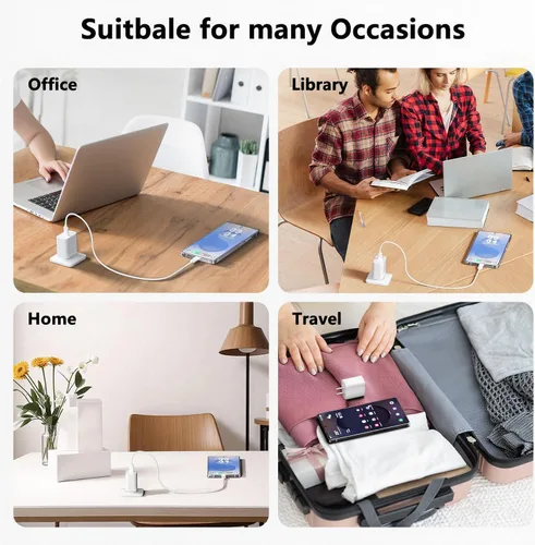 Miniatura 7 de Paquete de 3 cargadores tipo C con cable de 1.8 m de carga rápida para iPhone 17/16/15, bloques de carga USB C de 25 W súper rápidos para Samsung