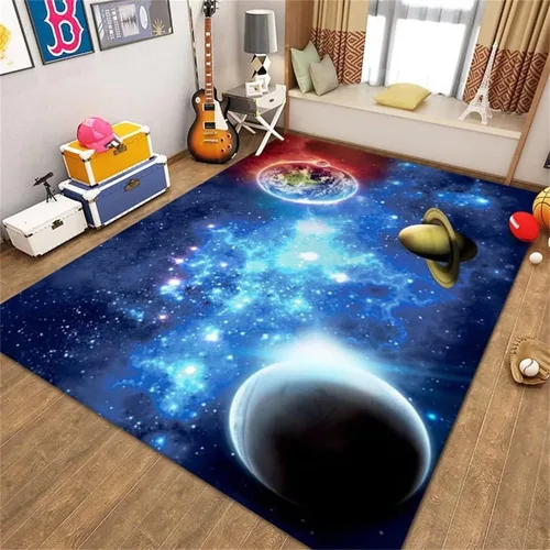 Miniatura 35 de Alfombra de espacio exterior para habitación de niños, 3 x 5 pies, alfombra Galaxy para dormitorio de niños, suave, antideslizante, sistema solar