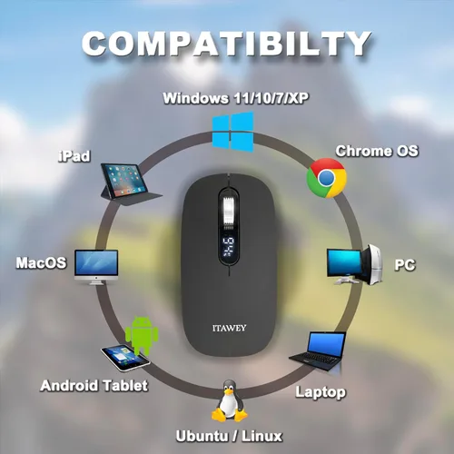Miniatura 6 de Combo de mouse y almohadilla inalámbrica: pantalla LCD, Bluetooth y receptor USB, tres modos, recargable, clics silenciosos, con convertidor USB-C