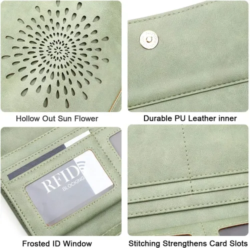 Miniatura 5 de Aphison - Cartera larga de cuero suave RFID para mujer, con caja de regalo