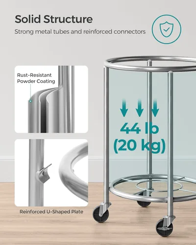 Miniatura 7 de Songmics – Cesta de lavandería de 29 galones (110 L) con ruedas, carrito rodante resistente redondo con marco de acero y bolsa extraíble, 2 ruedas