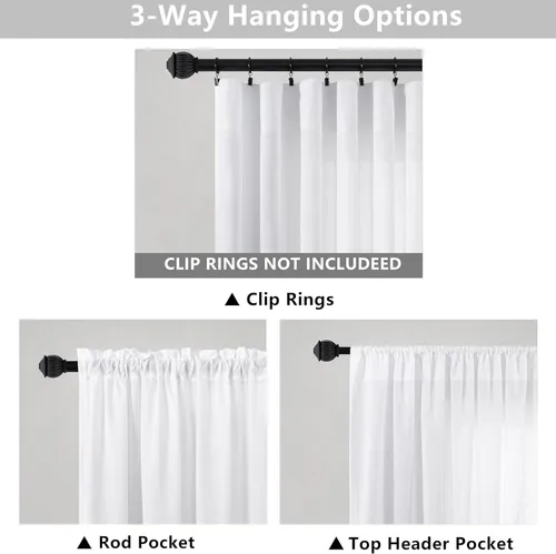 Miniatura 4 de Cortinas blancas puras de 38 pulgadas de ancho para dormitorio, juego de 2 paneles de cortinas de privacidad con bolsillo para barra, cortinas