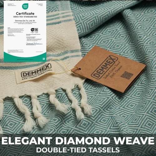 Miniatura 7 de DEMMEX Organic Diamond - Toalla turca de baño y playa 100% algodón turco certificado Oeko-TEX, ultra suave, de secado rápido, ligera, toalla