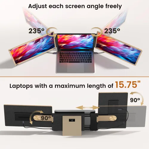 Miniatura 4 de Extensión de Pantalla para Laptop de 15.6 Pulgadas, Monitor Portátil FHD de 1080P con 120% sRGB, Pantalla Desmontable de 235º de Rotación, Conectar