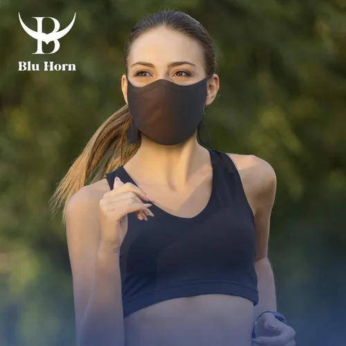 Miniatura 7 de Mascarilla para adulto grande/XL (extra grande), mascarilla de punto de algodón con filtro y tira ajustable Talla XL - Negro/Azul/Gris -Paquete de 3