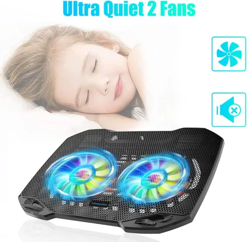 Miniatura 2 de LIANGSTAR Almohadilla de enfriamiento para laptop, enfriador de laptop para juegos con 2 ventiladores grandes silenciosos, cambio de luz RGB de 7