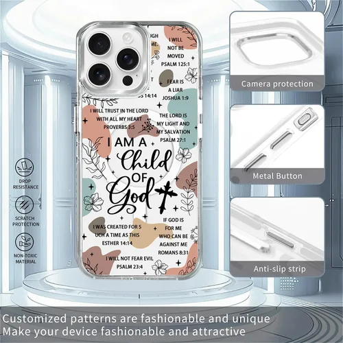 Miniatura 4 de Funda para iPhone 13/14 [compatible con Magsafe], funda magnética transparente de silicona a prueba de golpes con patrón de versículos de la Biblia