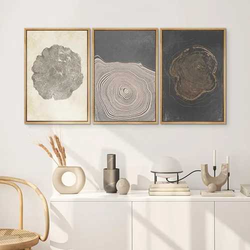 Miniatura 675 de SIGNWIN Lienzo enmarcado para pared, arte con pinceladas de flujo neutro en tonos beige abstractos, ilustraciones, arte moderno, decorativo
