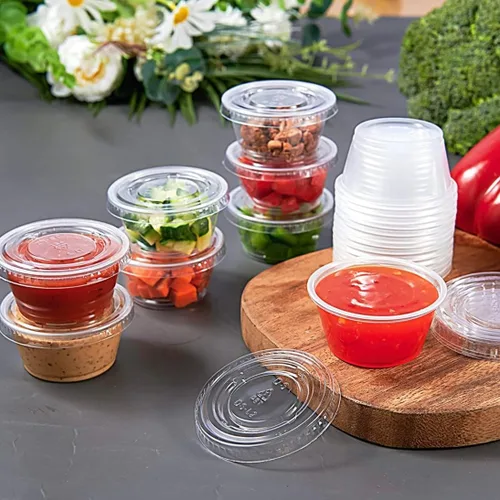 Miniatura 6 de [2 oz- 100 juegos] Vasos de plástico transparente con tapas, tazas de soufflé sin BPA