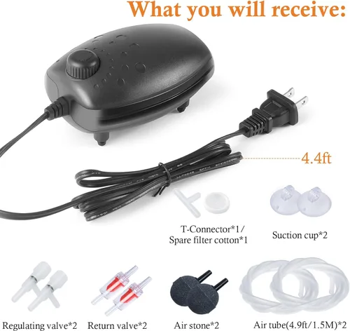 Miniatura 5 de HITOP 3W 80GPH Adjustable Aquarium Air Pump, Upgrade Quiet Oxygen Pump, Powerful Air Aerator for Fish Tank up to 120 Gallon