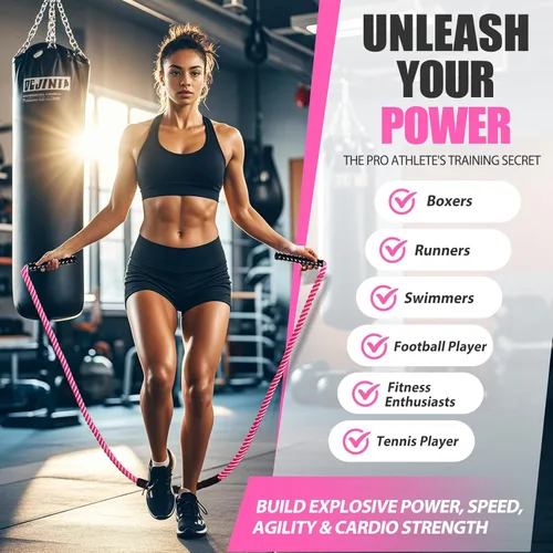 Miniatura 8 de KUZARO Cuerda de saltar, Cuerda de saltar con peso para mujeres, Cuerdas de saltar pesadas para fitness, Equipo de ejercicio para gimnasio en casa