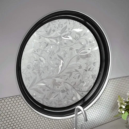 Miniatura 2 de Autotech Park Película circular precortada para ventana, diseño floral serie 5, adhesivo autoestático, diámetro de 20 pulgadas