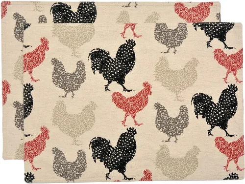 Miniatura 8 de Rifton Red Rooster Charger-Center - Juego de dos manteles individuales redondos