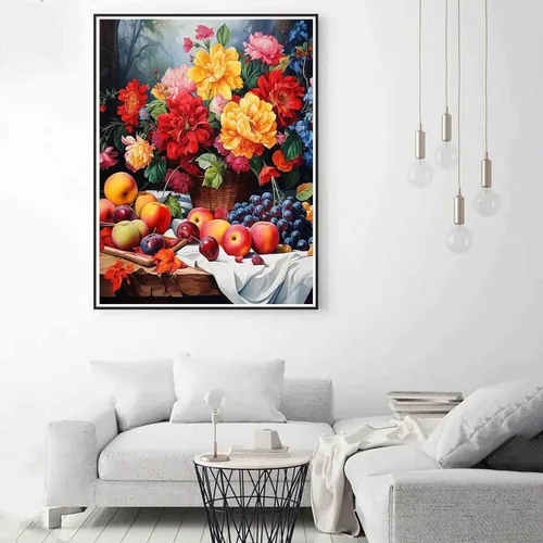 Miniatura 4 de Zariocy Kits de arte de diamantes 5D para adultos, ramo de frutas, pintura de diamantes de bricolaje, planta de arte redonda de taladro completo