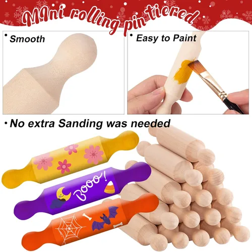 Miniatura 5 de 45 rodillos de madera para cocina larga para hornear masa pequeña para niños, pasta de fondant, pizza, manualidades y juego imaginativo
