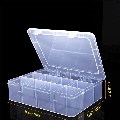 Miniatura 2 de Caja organizadora grande transparente, caja organizadora de 12 rejillas con divisores extraíbles para joyas, almacenamiento de cuentas, contenedor