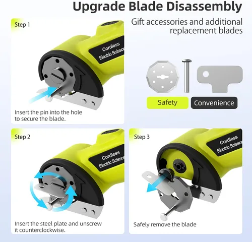 Miniatura 8 de Cortador eléctrico inalámbrico, cortador de tijeras recargable de 4 V con 2 cuchillas giratorias, cable USB, bolsa de almacenamiento, bloqueo