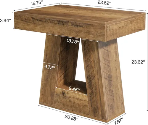 Miniatura 2 de Tribesigns Mesa auxiliar moderna de 24 pulgadas, mesa auxiliar de madera estrecha de 2 niveles con base trapezoidal, mesita de noche pequeña