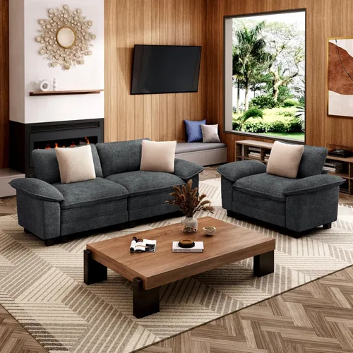 Miniatura 17 de MIXPATIO Juego de sofá modular Cloud en forma de U, asiento profundo de 3 piezas, sofá modular de 6 plazas y brazos extraíbles, felpilla de felpa