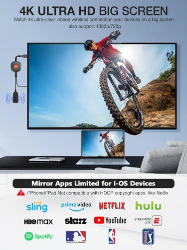Miniatura 2 de Adaptador de dongle inalámbrico de pantalla HDMI 4K, TIMBOOTECH WiFi HDMI Dongle adaptador receptor de video de fundición