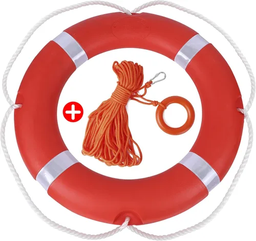 Juego de anillos de seguridad para barcos de 28/23 pulgadas, cuerda flotante de 98.4 pies, estándar internacional de 2.5/3.3 lbs, cuerda de anillo