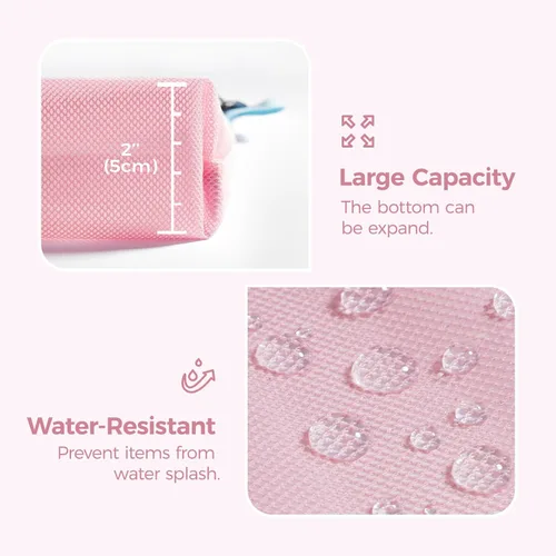 Miniatura 4 de Pack all bolsa con cremallera de material resistente al agua, bolsa de malla con cremallera para almacenamiento, viajes, oficina (pequeña, rosa)
