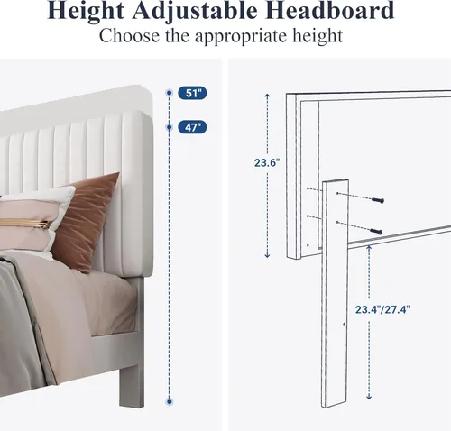Miniatura 6 de Allewie Base de cama tamaño King, plataforma tapizada de terciopelo con cabecera capitoné de canal vertical ajustable, base de colchón con listones