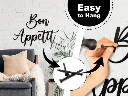 Miniatura 8 de Vivegate Bon Appetit - Decoración de pared de metal – 17 x 12 pulgadas, diseño moderno y bonito de granja, arte de pared de metal para colgar