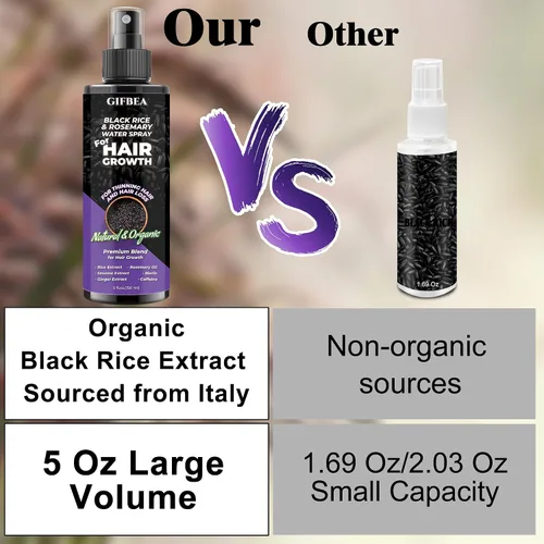 Miniatura 2 de GIFBEA Spray orgánico de suero para el crecimiento del cabello con agua de arroz negro, 5 onzas líquidas, aroma de romero, para todo