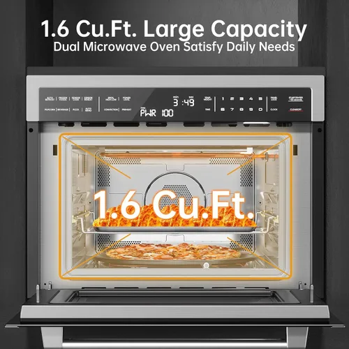 Miniatura 7 de Combinación de horno de convección y microondas integrado de 24 pulgadas, ThermoMate de 1.6 pies cúbicos de pared para horno de microondas, 1000