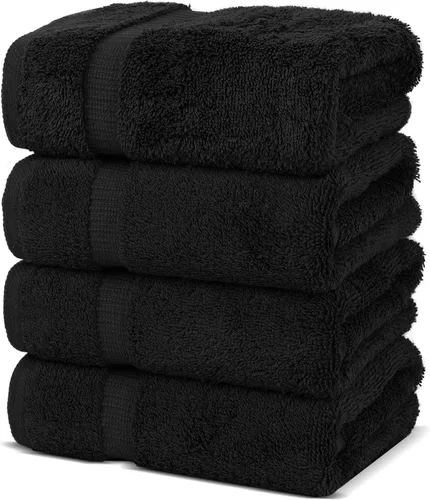 Chakir Turkish Linens Toallas turcas absorbentes de algodón prémium (toalla de mano, 4 piezas, color negro)